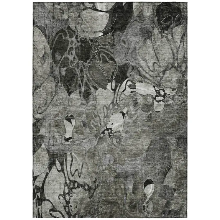 3' X 5' Gray Abstract Washable Indoor Outdoor Area Rug