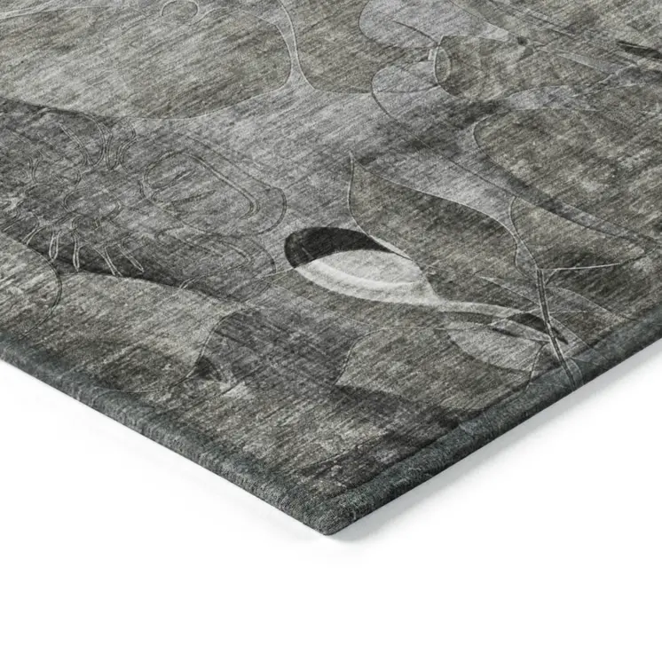 8' X 10' Gray Abstract Washable Indoor Outdoor Area Rug