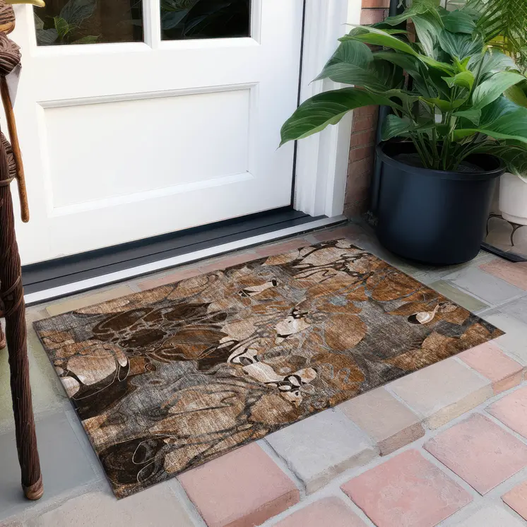 2' X 3' Chocolate Terracotta and Ivory Abstract Washable Indoor Outdoor Area Rug