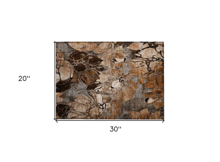 2' X 3' Chocolate Terracotta and Ivory Abstract Washable Indoor Outdoor Area Rug
