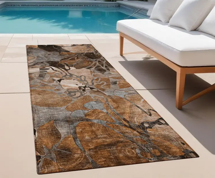 2' X 8' Chocolate Terracotta and Ivory Abstract Washable Indoor Outdoor Runner Rug