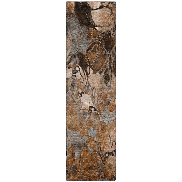 2' X 8' Chocolate Terracotta and Ivory Abstract Washable Indoor Outdoor Runner Rug