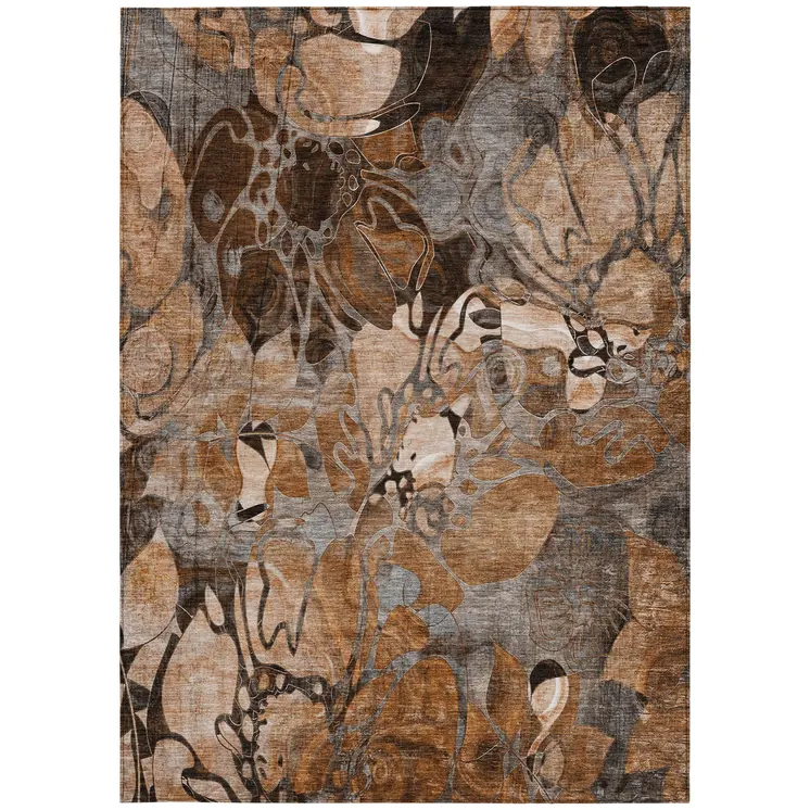 3' X 5' Chocolate Terracotta and Ivory Abstract Washable Indoor Outdoor Area Rug