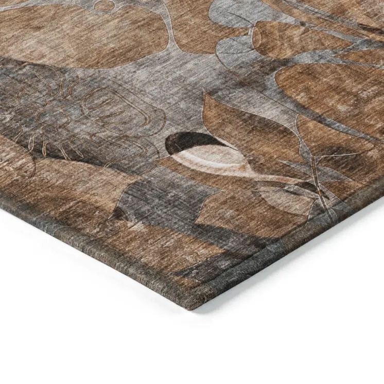 8' X 10' Chocolate Terracotta and Ivory Abstract Washable Indoor Outdoor Area Rug
