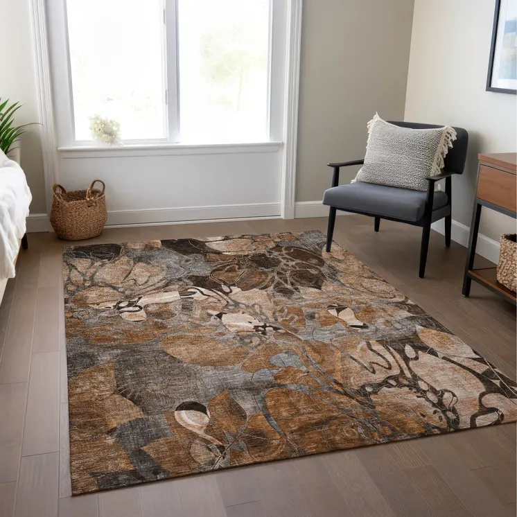8' X 10' Chocolate Terracotta and Ivory Abstract Washable Indoor Outdoor Area Rug