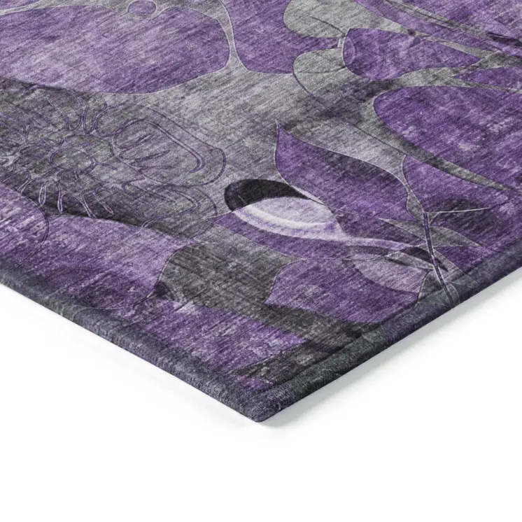 2' X 8' Purple Abstract Washable Indoor Outdoor Runner Rug