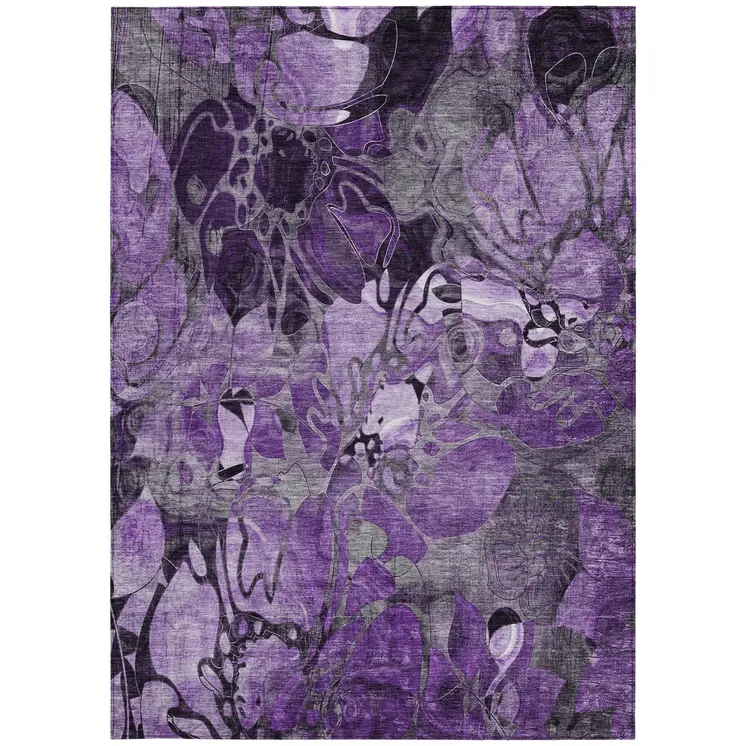 3' X 5' Purple Abstract Washable Indoor Outdoor Area Rug
