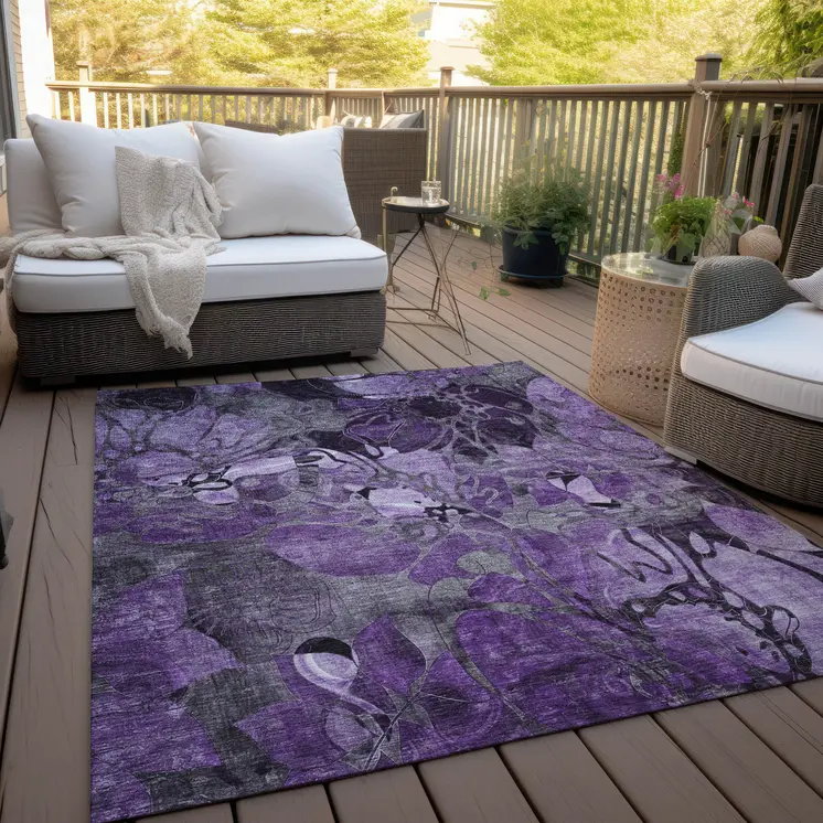 3' X 5' Purple Abstract Washable Indoor Outdoor Area Rug
