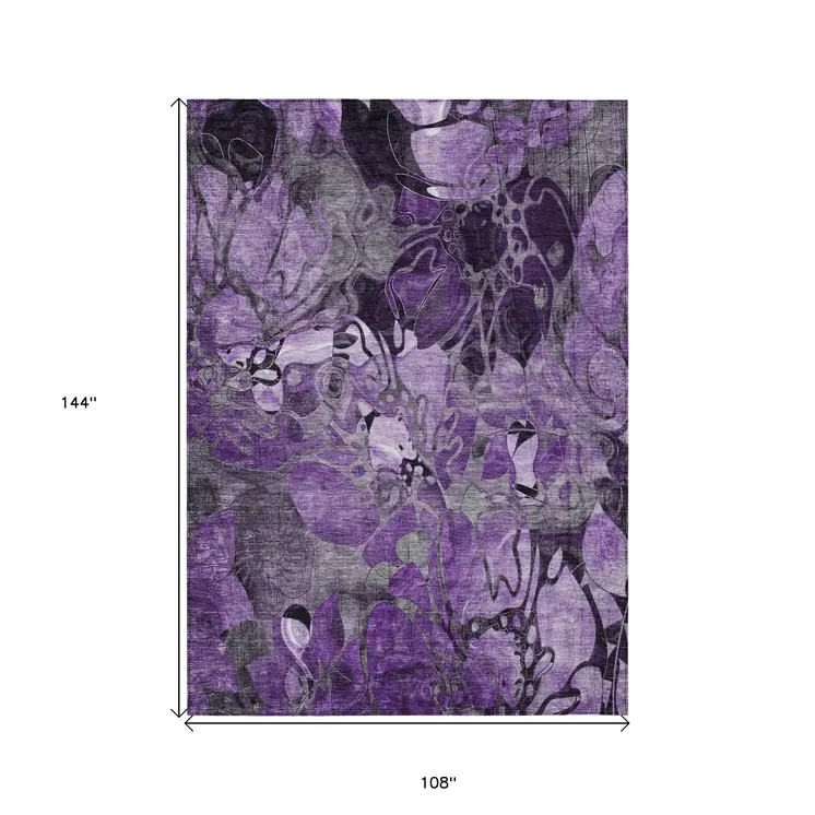 9' X 12' Purple Abstract Washable Indoor Outdoor Area Rug