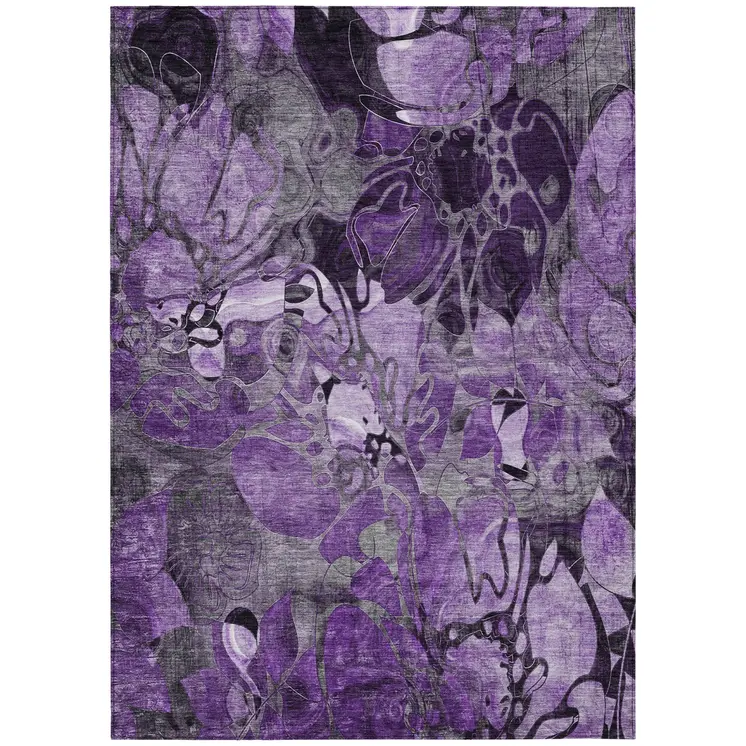 9' X 12' Purple Abstract Washable Indoor Outdoor Area Rug