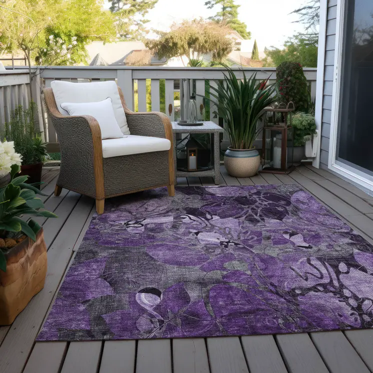 9' X 12' Purple Abstract Washable Indoor Outdoor Area Rug