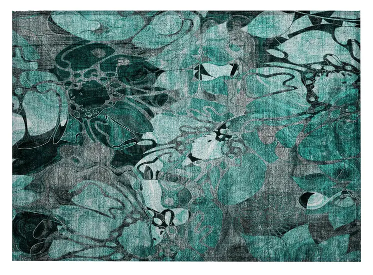 2' X 3' Teal Black and Gray Abstract Washable Indoor Outdoor Area Rug