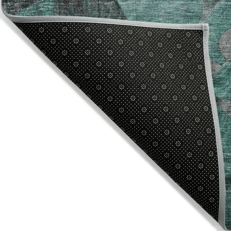 2' X 3' Teal Black and Gray Abstract Washable Indoor Outdoor Area Rug