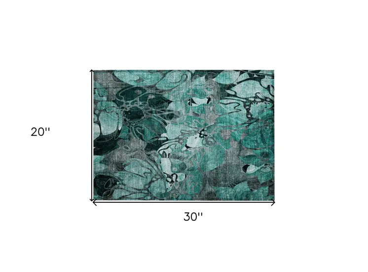 2' X 3' Teal Black and Gray Abstract Washable Indoor Outdoor Area Rug