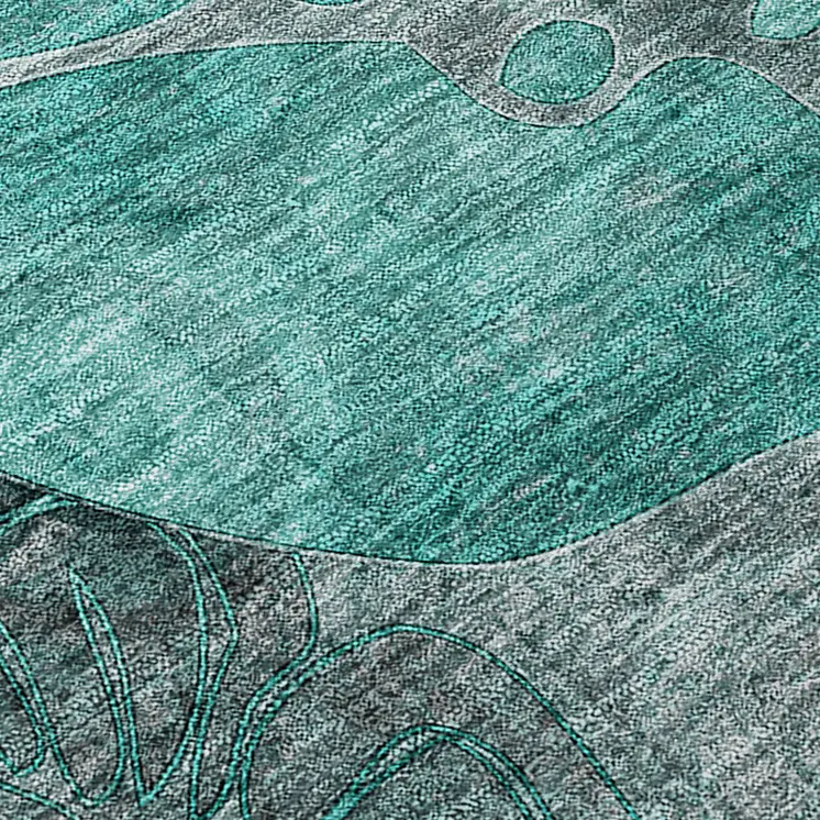 9' X 12' Teal Blue Black And Gray Abstract Washable Indoor Outdoor Area Rug