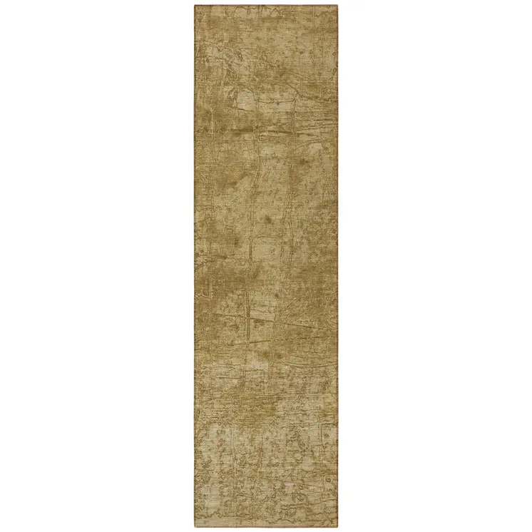 8' Runner Tan Abstract Washable Non Skid Indoor Outdoor Runner Rug