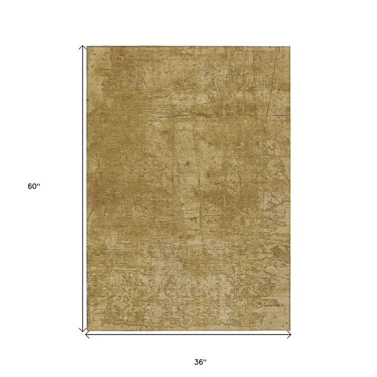 3' X 5' Tan Abstract Washable Non Skid Indoor Outdoor Area Rug