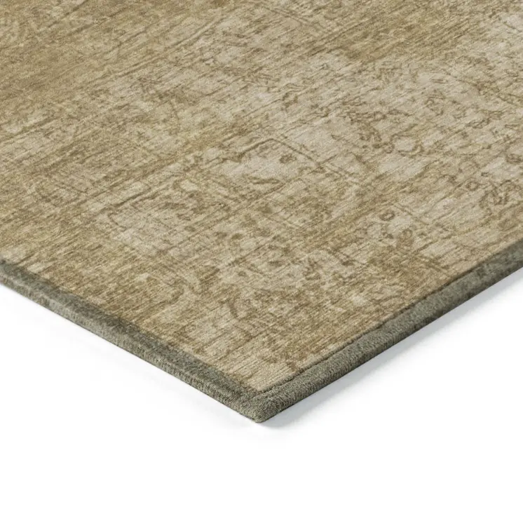 3' X 5' Tan Abstract Washable Non Skid Indoor Outdoor Area Rug