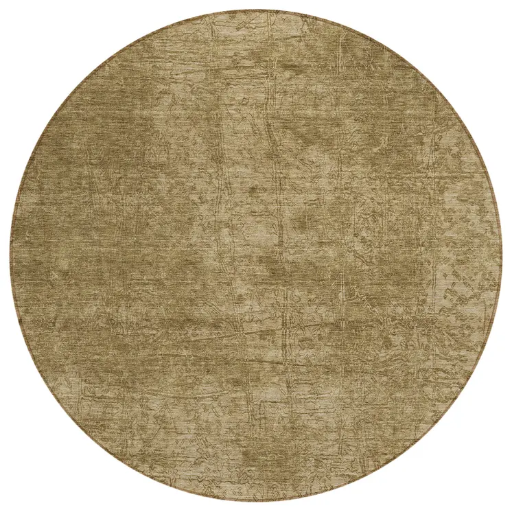 8' Round Tan Round Abstract Washable Non Skid Indoor Outdoor Area Rug