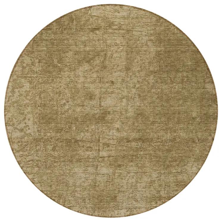 8' Round Tan Round Abstract Washable Non Skid Indoor Outdoor Area Rug