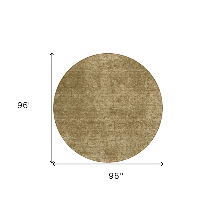 8' Round Tan Round Abstract Washable Non Skid Indoor Outdoor Area Rug