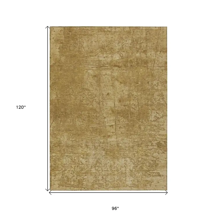 8' X 10' Tan Abstract Washable Non Skid Indoor Outdoor Area Rug