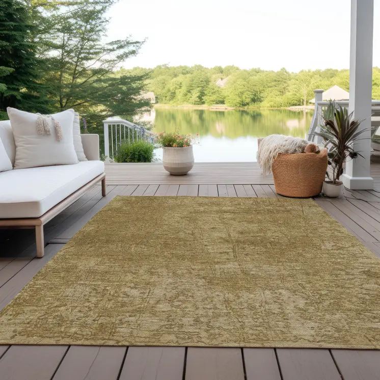 8' X 10' Tan Abstract Washable Non Skid Indoor Outdoor Area Rug