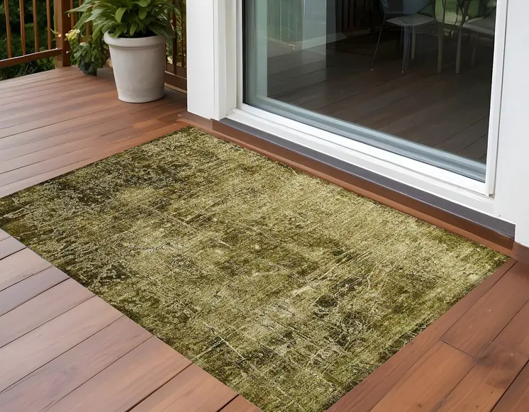 2' X 3' Green Abstract Washable Non Skid Indoor Outdoor Area Rug
