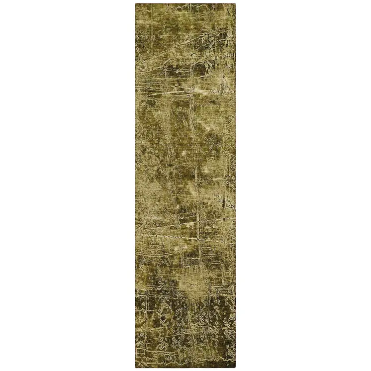 8' Runner Green Abstract Washable Non Skid Indoor Outdoor Runner Rug