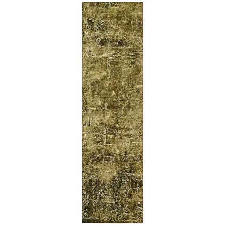 8' Runner Green Abstract Washable Non Skid Indoor Outdoor Runner Rug
