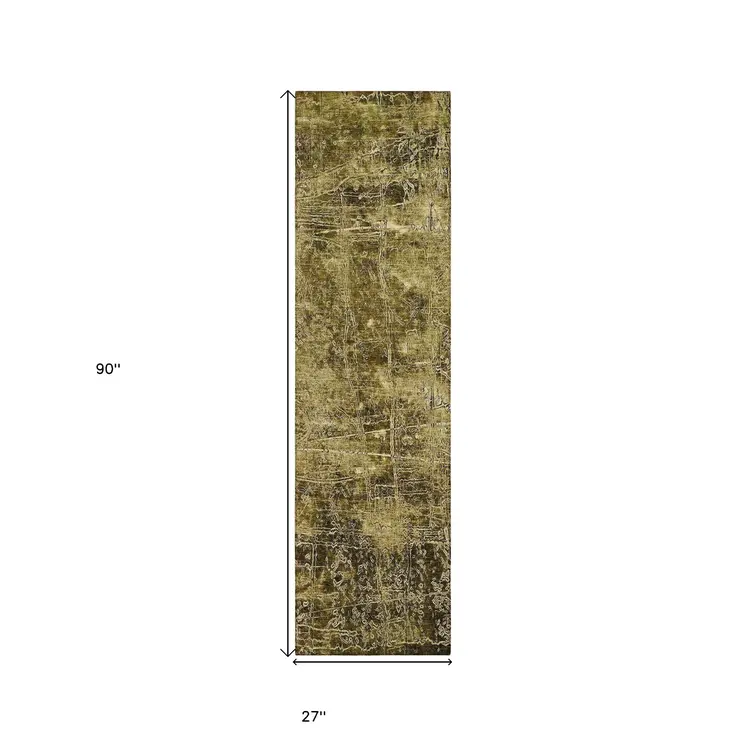 8' Runner Green Abstract Washable Non Skid Indoor Outdoor Runner Rug