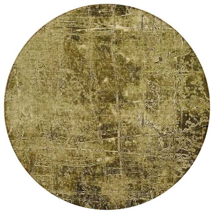 8' Green Round Abstract Washable Indoor Outdoor Area Rug