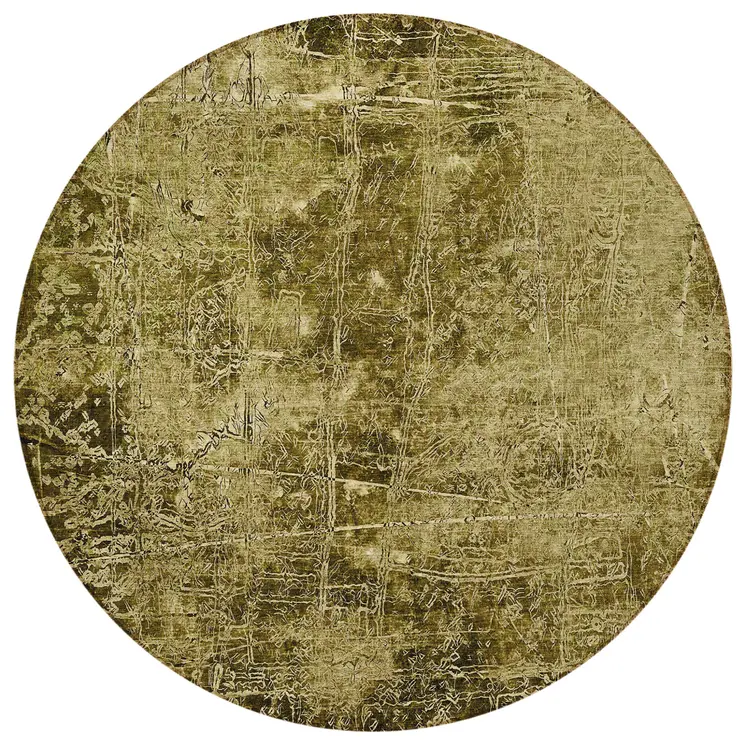 8' Green Round Abstract Washable Indoor Outdoor Area Rug