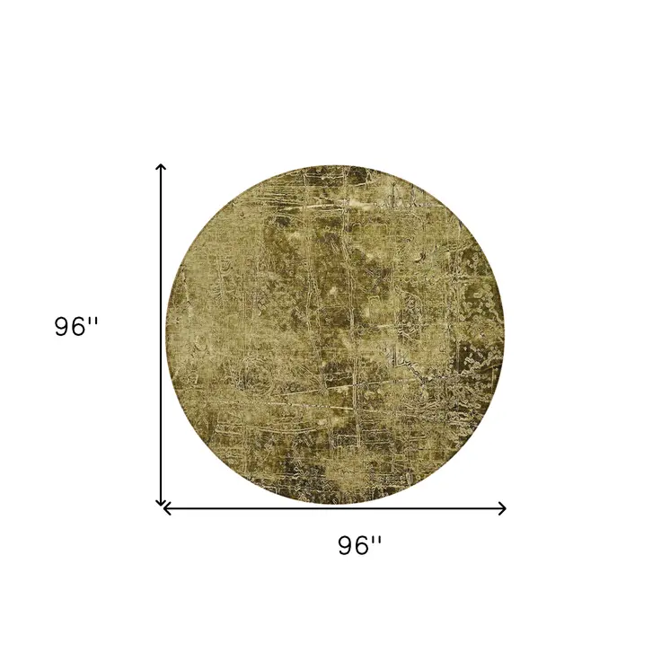 8' Green Round Abstract Washable Indoor Outdoor Area Rug