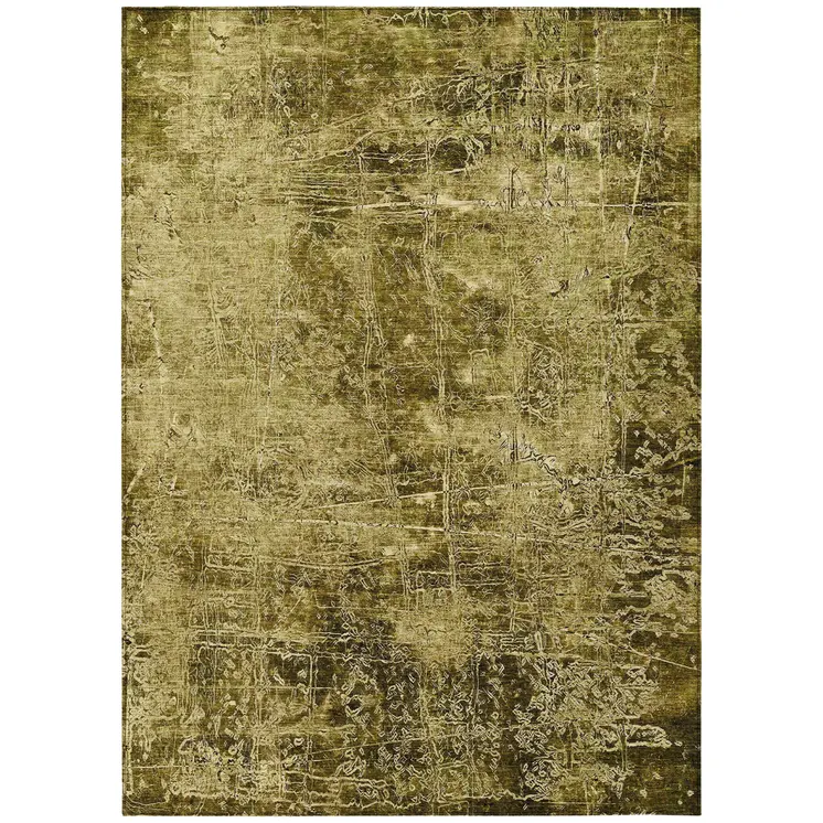10' X 14' Green Abstract Washable Non Skid Indoor Outdoor Area Rug