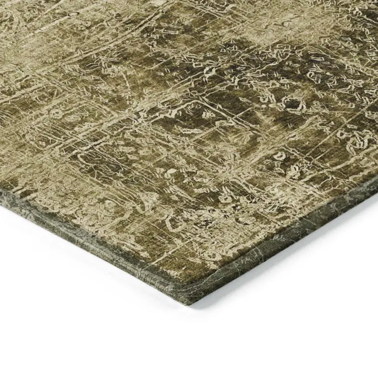 10' X 14' Green Abstract Washable Non Skid Indoor Outdoor Area Rug