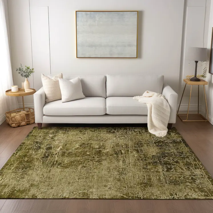 10' X 14' Green Abstract Washable Non Skid Indoor Outdoor Area Rug