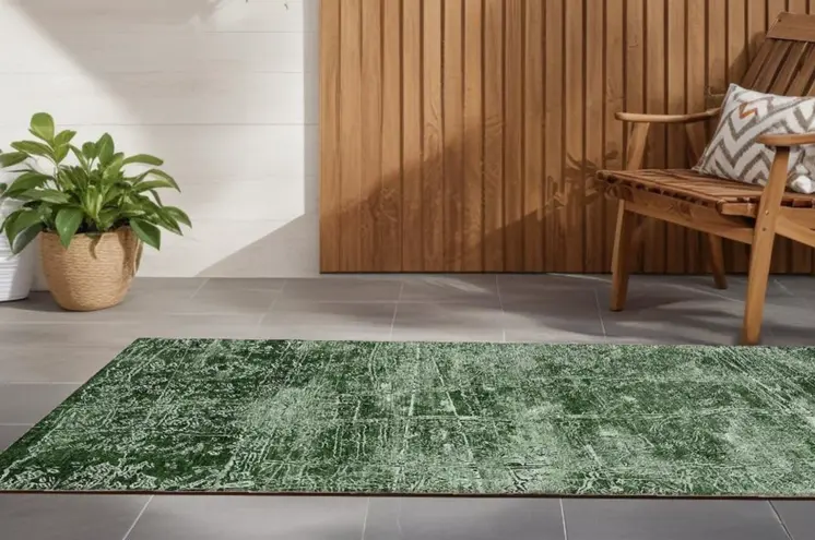 8' Runner Emerald Abstract Washable Non Skid Indoor Outdoor Runner Rug