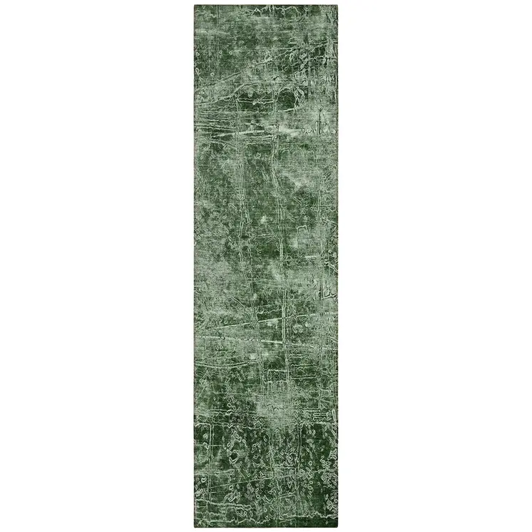 8' Runner Emerald Abstract Washable Non Skid Indoor Outdoor Runner Rug