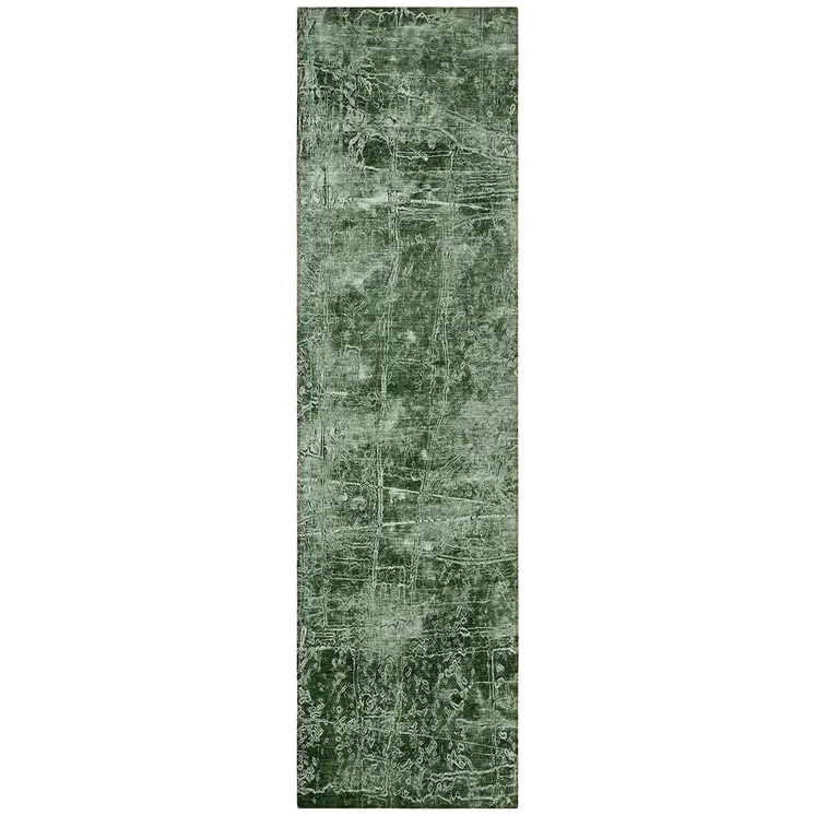 8' Runner Emerald Abstract Washable Non Skid Indoor Outdoor Runner Rug