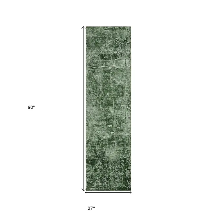 8' Runner Emerald Abstract Washable Non Skid Indoor Outdoor Runner Rug