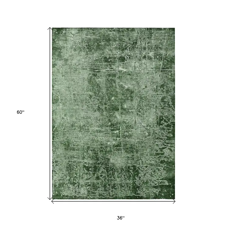 3' X 5' Emerald Abstract Washable Non Skid Indoor Outdoor Area Rug