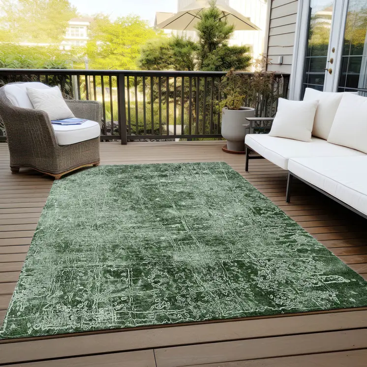 3' X 5' Emerald Abstract Washable Non Skid Indoor Outdoor Area Rug
