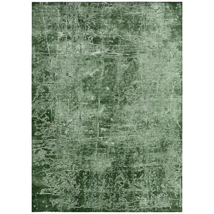 3' X 5' Emerald Abstract Washable Non Skid Indoor Outdoor Area Rug