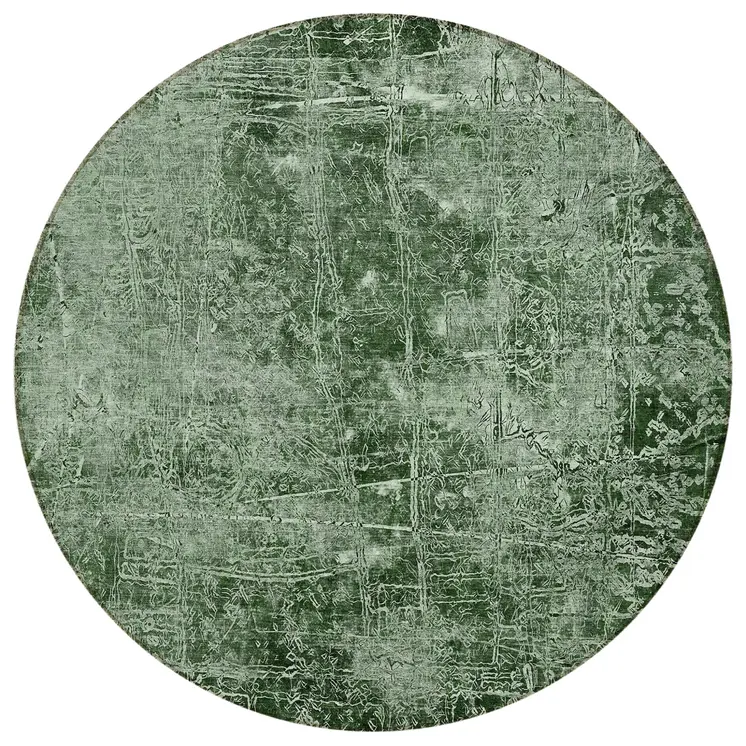 8' Round Emerald Round Abstract Washable Non Skid Indoor Outdoor Area Rug