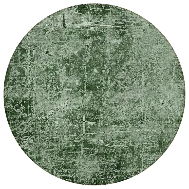 8' Round Emerald Round Abstract Washable Non Skid Indoor Outdoor Area Rug