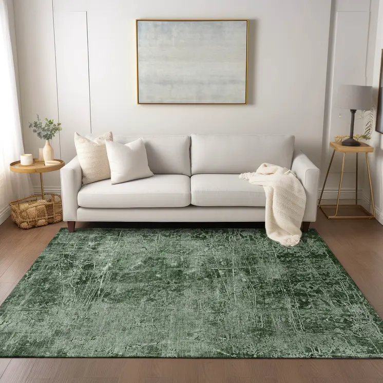 8' X 10' Emerald Abstract Washable Non Skid Indoor Outdoor Area Rug