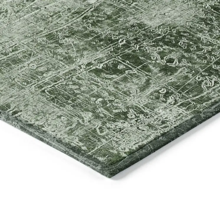 10' X 14' Emerald Abstract Washable Non Skid Indoor Outdoor Area Rug