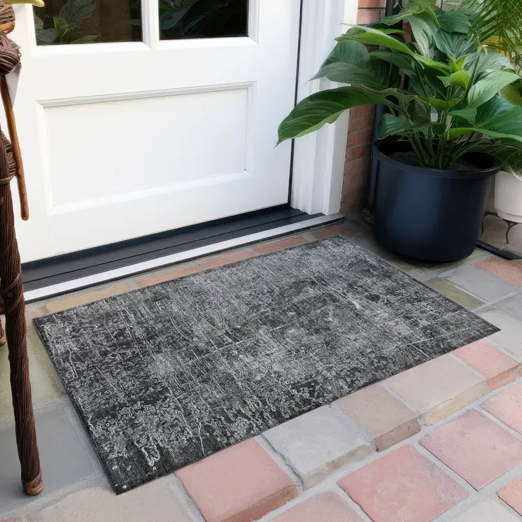 2' X 3' Gray Abstract Washable Non Skid Indoor Outdoor Area Rug