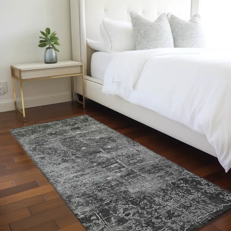 8' Runner Gray Abstract Washable Non Skid Indoor Outdoor Runner Rug